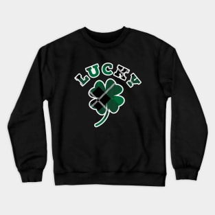 Lucky Four Leaf Clover Diagonal Flannel Print Pattern Crewneck Sweatshirt